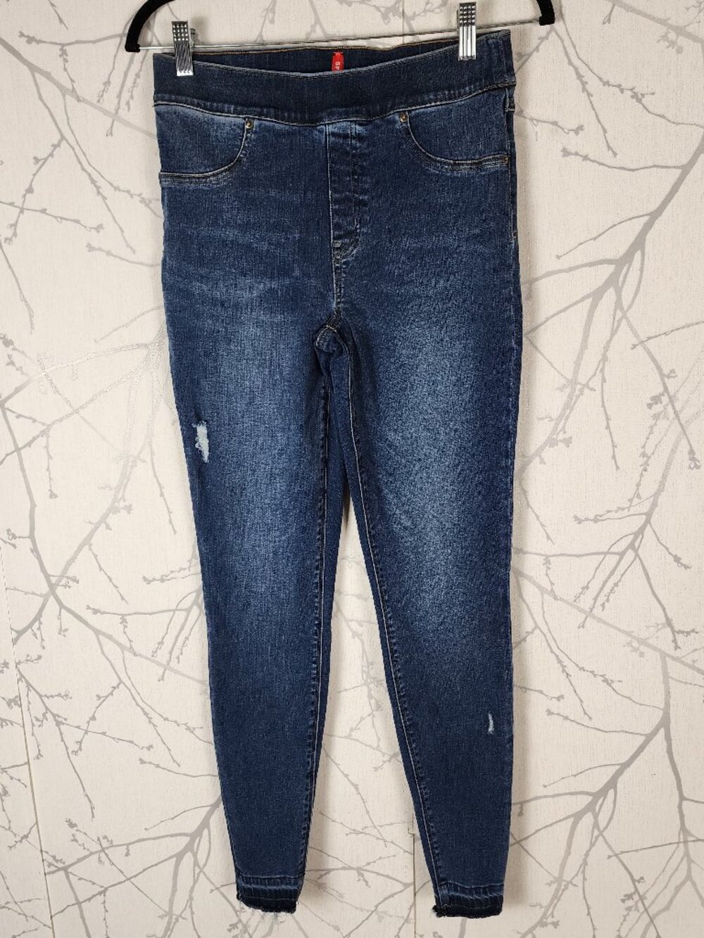 Spanx Distressed Raw Hem Pull On High Waist Denim Leggings